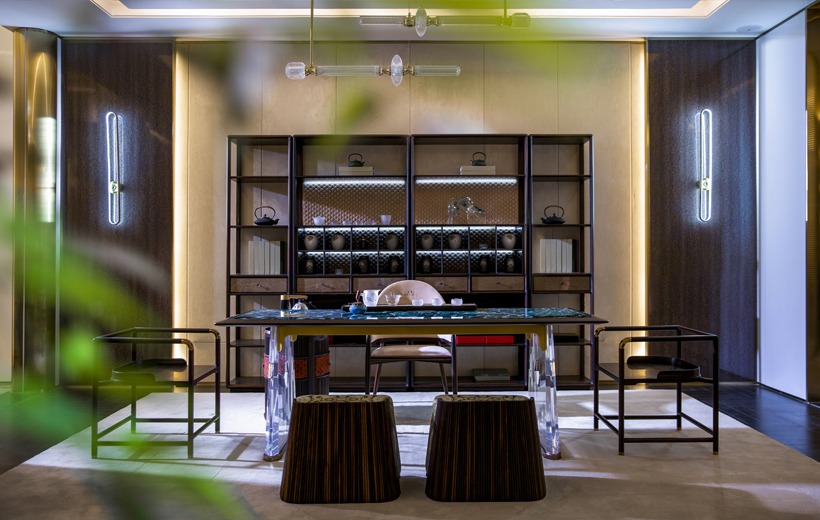 Mocen Home Oriental Minimalist Luxury Zebrawood Tea Room Set, Model 001